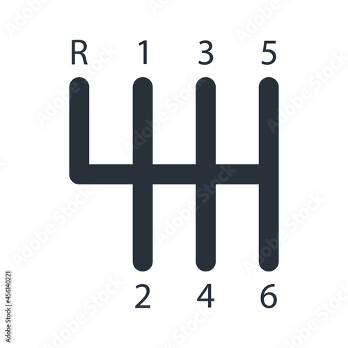 The gearbox icon. Manual transmission — a transmission in which the gearshift is organized by means of a mechanical drive. Vector illustration isolated on a white background for design and web.