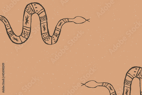 Wild west snake background vector hand drawn in muted brown