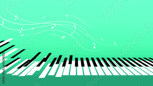 Abstract Piano Music Keyboard Instrument With Flying Keys And Notes Song Melody Audio Sound Vector Design Style Concept For Concert, Performance, Relax