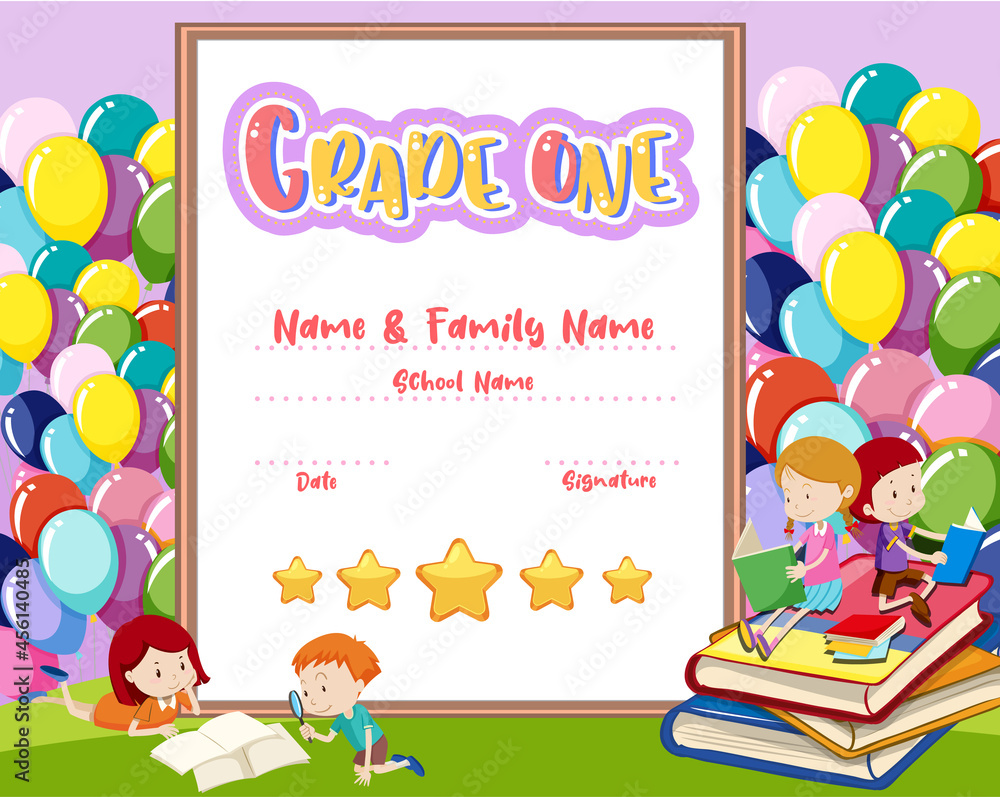 Fototapeta premium Grade one diploma certificate template
