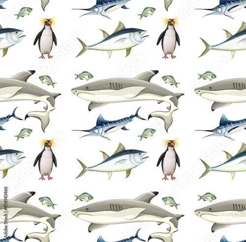 Seamless pattern with Antarctica animals on white background