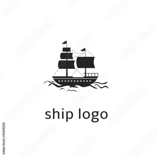 ship logo silhouette, monochrome logo design template,