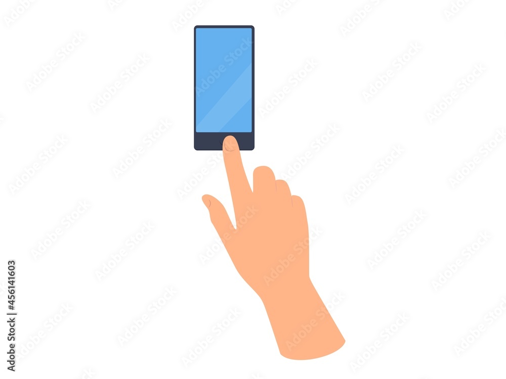 Using smartphone with blank screen. Template for social networks and business. Flat illustration isolated on white background Using smartphone with blank screen. Template for social networks and business. Flat illustration isolated on white background