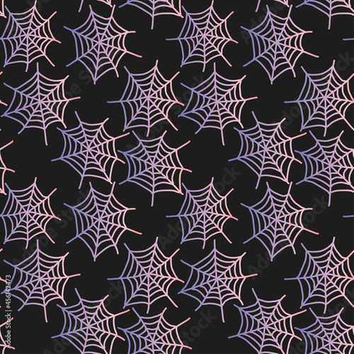 Misterious Halloween spiderweb seamless pattern vector design in purple, pink and black colours.