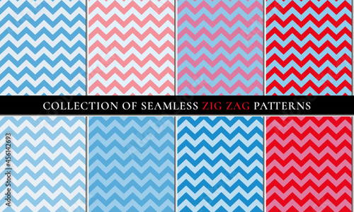 Blue red Set of seamless zigzag chevron pattern