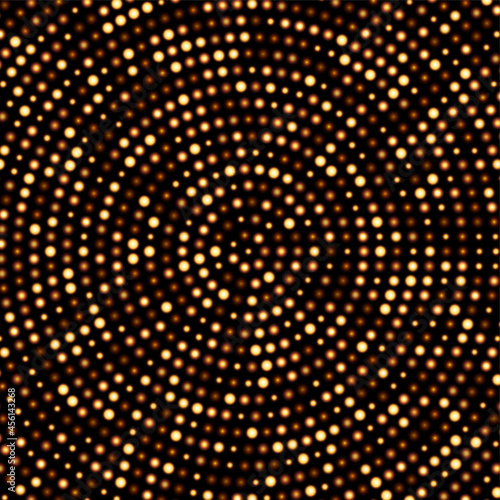 Golden round halftone shiny pattern background..