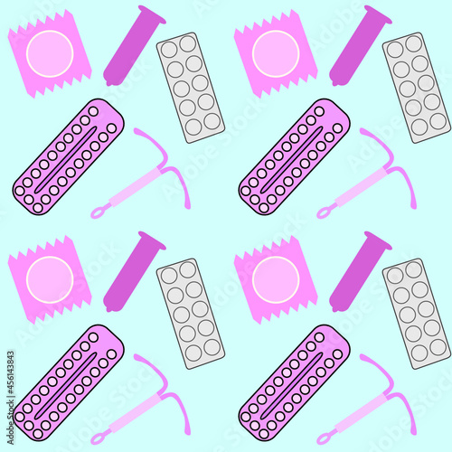 Seamless pattern blue safe sex contraception/sex education