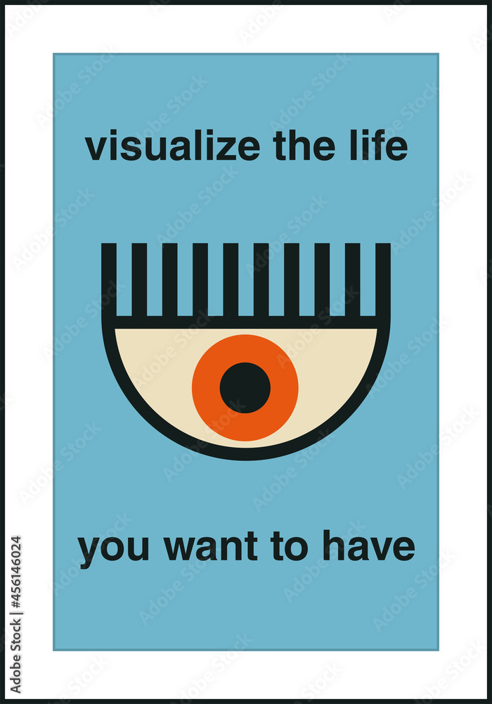 Minimalist 20s geometric design poster with human eye, vector template