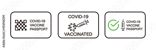 Vaccine passport vector icon set. Covid-19 coronavirus vaccine certificate icons.
