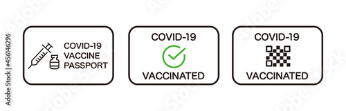 Vaccine passport vector icon set. Covid-19 coronavirus vaccine certificate icons.
