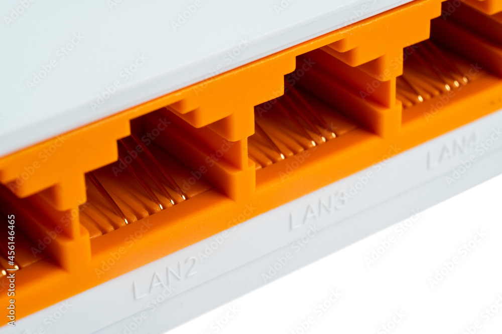 Macro shot wireless WiFi router isolated on white background. wifi