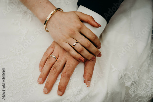 Wedding rings and bouquet
