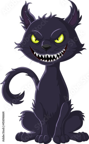 Cartoon scary black cat isolated on white background