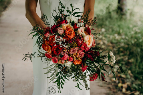 Wedding rings and bouquet