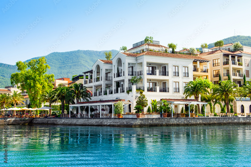 Sunset view of the yacht marina in Porto Montenegro Sunset view of the yacht marina in Porto Montenegro