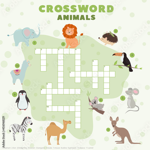 Children's crossword puzzle with cute animals. Educational games for children.