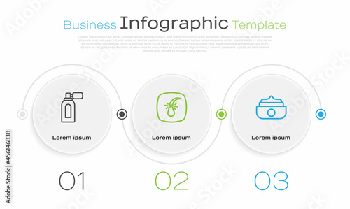 Set line Aftershave with atomizer, Broken hair follicle and Gel or wax for styling. Business infographic template. Vector