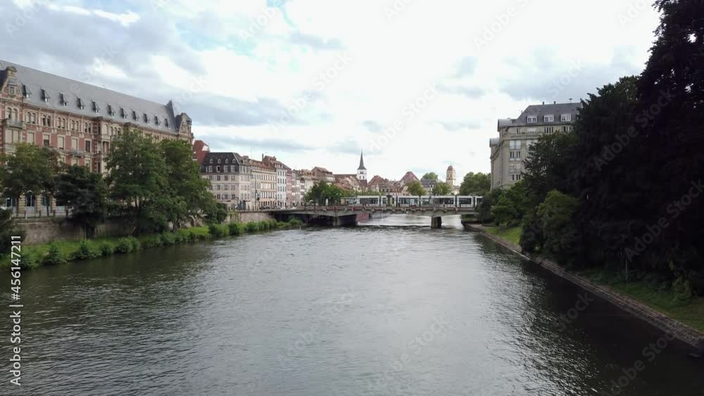 Beautiful Strasbourg City Center with Colorful Flowers and Rhine River Beautiful Strasbourg City Center with Colorful Flowers and Rhine River