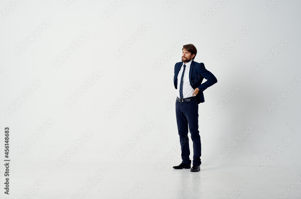 The man in a suit movement Jump light background The man in a suit movement Jump light background
