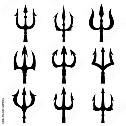 Set of the trident illustrations. Design element for logo, label, sign, emblem, poster. Vector illustration