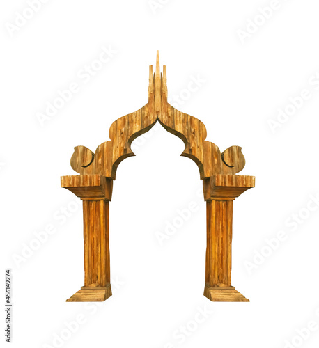 High plank wood archway isolated on white background , clipping path