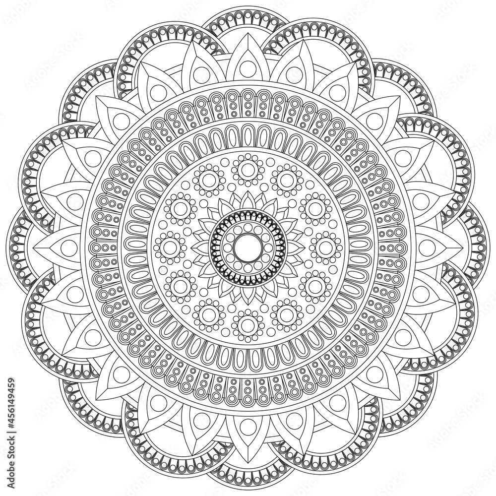 The coloring book mandala is a vector of many elements and patterns.
