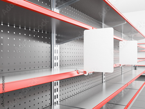 Bild auf Leinwand Supermarket Shelves With Attached Banner Or Wobbler