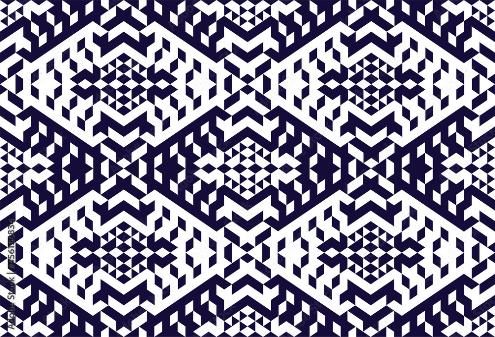 21091001 Indigo and white color tribal seamless pattern