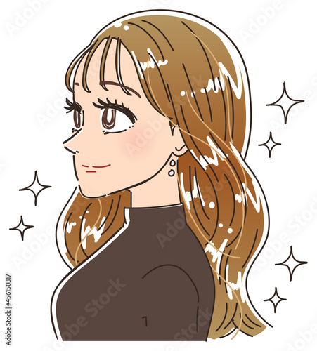 髪のきれいな女性の横顔