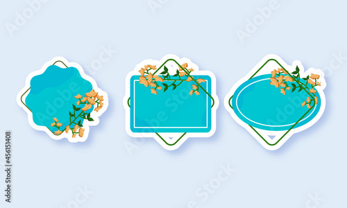 Sticker Style Empty Floral Frame In Three Shape.