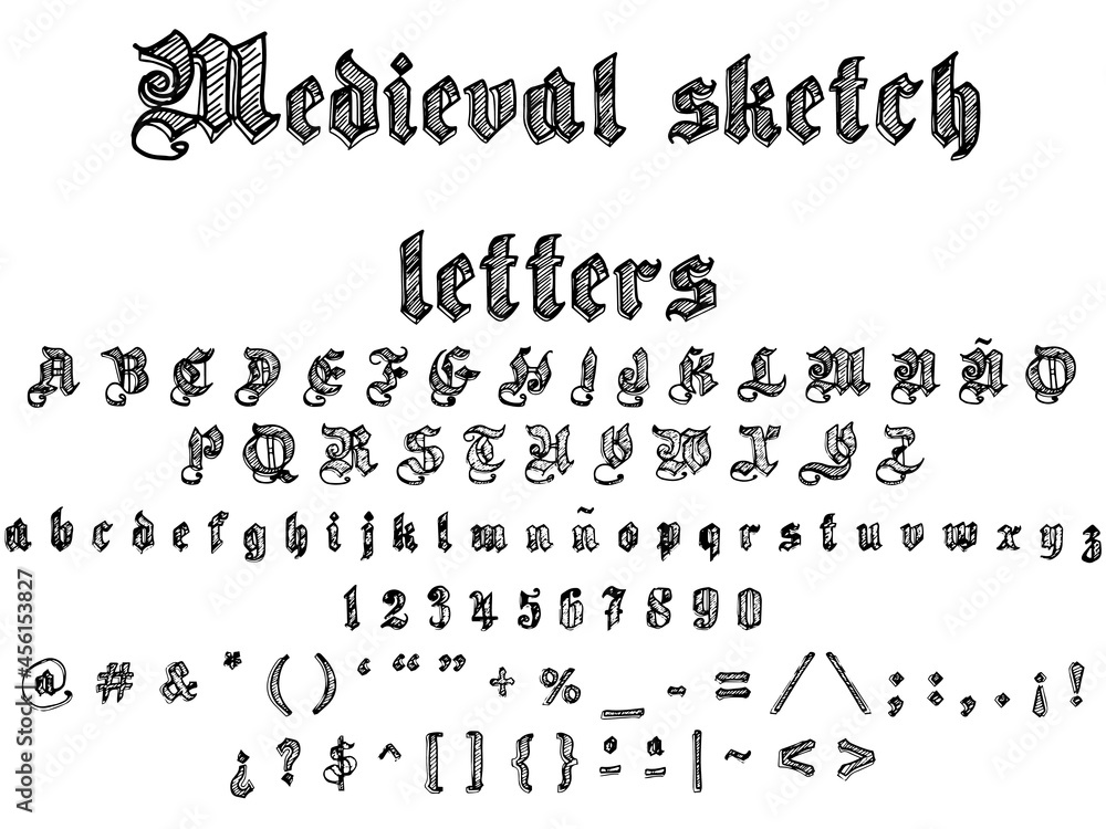 Medieval sketch alphabet letters, vector ilustration Medieval sketch alphabet letters, vector ilustration