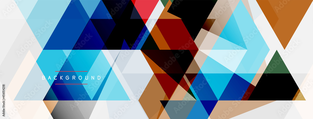 Color triangles composition, geometric abstract background. Techno or business concept, pattern for wallpaper, banner, background, landing page