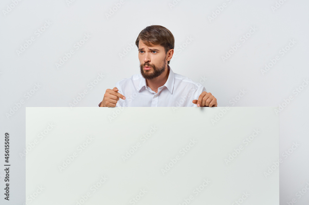 bearded man in suit white mocap poster discount advertising copy-space studio bearded man in suit white mocap poster discount advertising copy-space studio