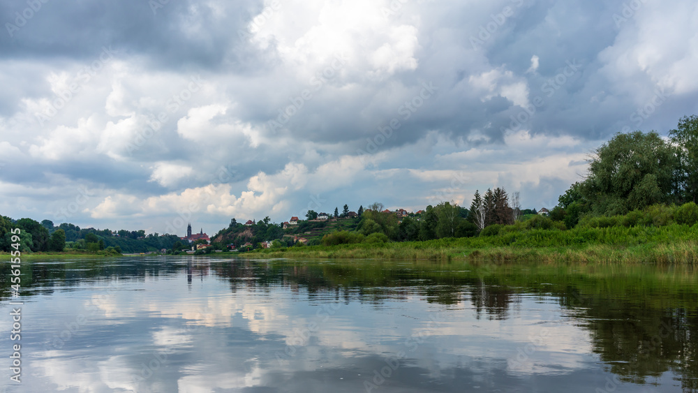Meissen, Germany - August 04 2021: View from the Elbe river at Meissen and the Albrechtsburg