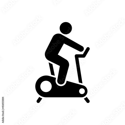 Indoor cycling icon, Stationary bicycle sign, Pictogram exercise bike, Workout symbol, Healthy cardio concept, Vector illustration