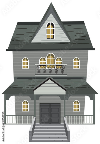 Isolated haunted mansion facade