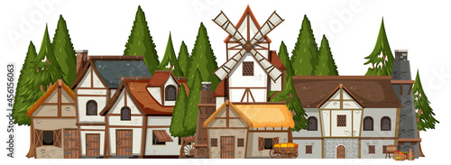 Medieval village with pine forest