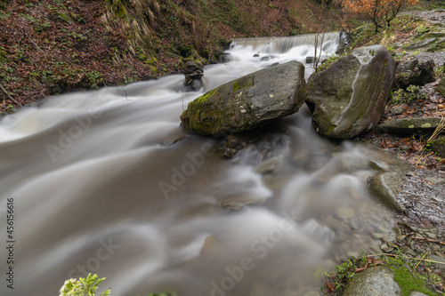 Landscape of waterfall Shypit in the Ukrainian Carpathian Mountains on the long exposure photo