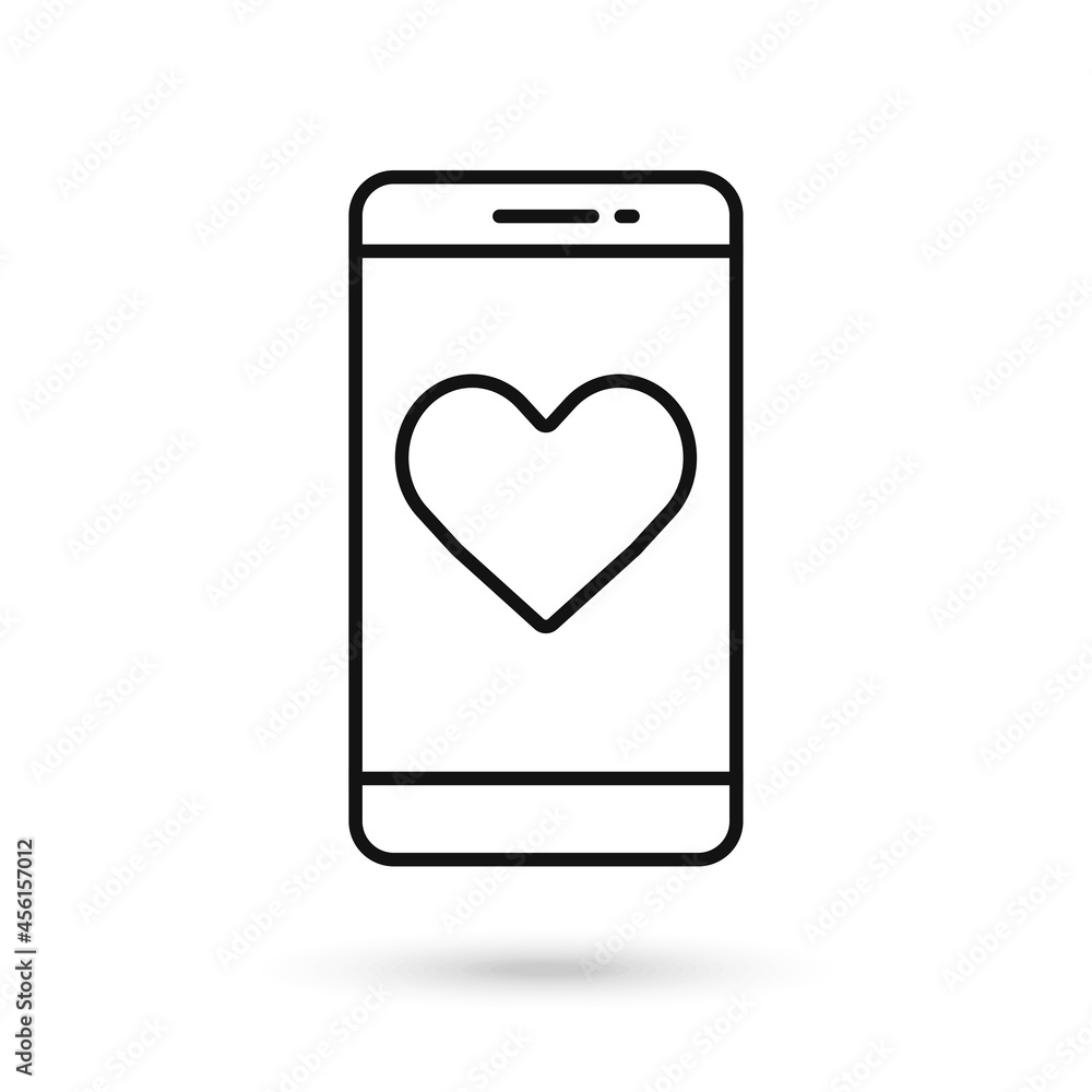 Mobile phone flat design icon with heart sign. Mobile phone flat design icon with heart sign.