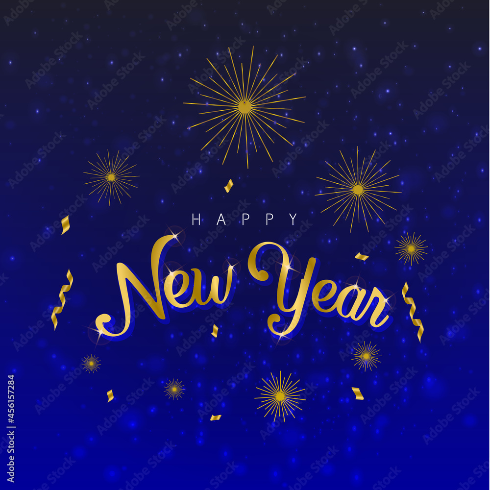 Happy New year blue background with confetti and galaxy vector stock sign illustration Happy New year blue background with confetti and galaxy vector stock sign illustration