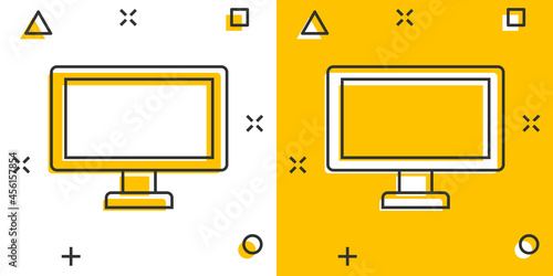 Monitor icon in comic style. Television cartoon sign vector illustration on white isolated background. Display splash effect business concept.