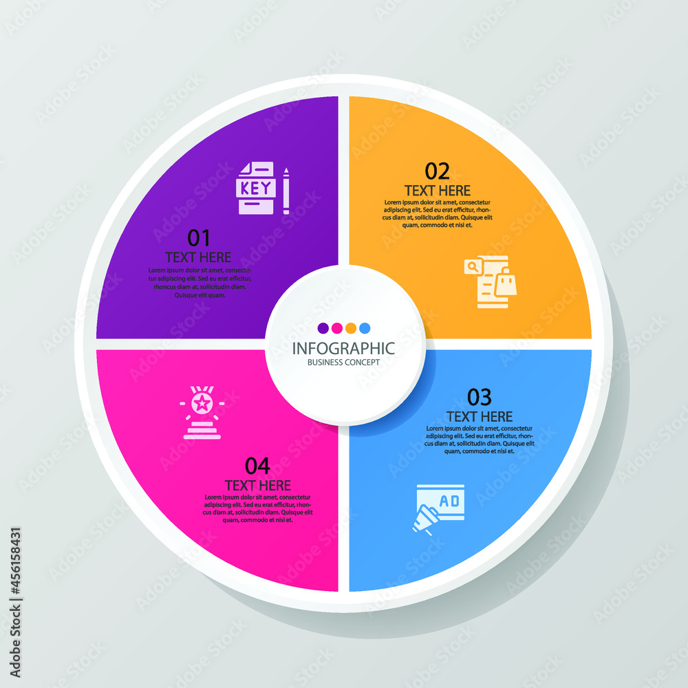 Basic circle infographic template with 4 steps, process or options, process chart, Used for process diagram, Basic circle infographic template with 4 steps, process or options, process chart, Used for process diagram,