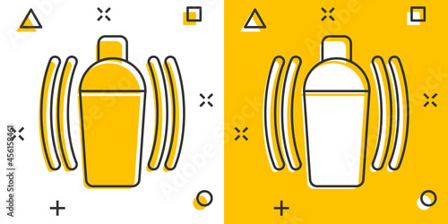 Shaker cocktail icon in comic style. Alcohol bottle cartoon vector illustration on white isolated background. Bar drink splash effect business concept.