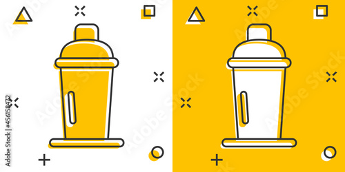 Shaker cocktail icon in comic style. Alcohol bottle cartoon vector illustration on white isolated background. Bar drink splash effect business concept.
