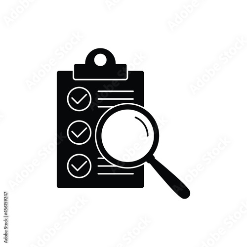 clipboard with checklist icon and search icon vector check mark sign