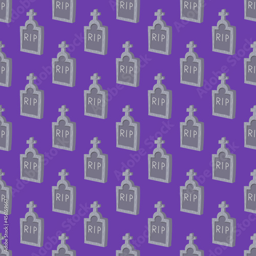 Cute headstone for tomb vector halloween seamless pattern on a violet background