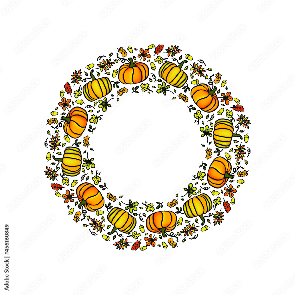 frame made of colorful pumpkin  and fall leaveth for thanksgivin card