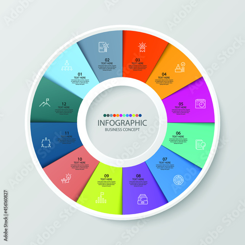 Basic circle infographic template with 11 steps, process or options, process chart.