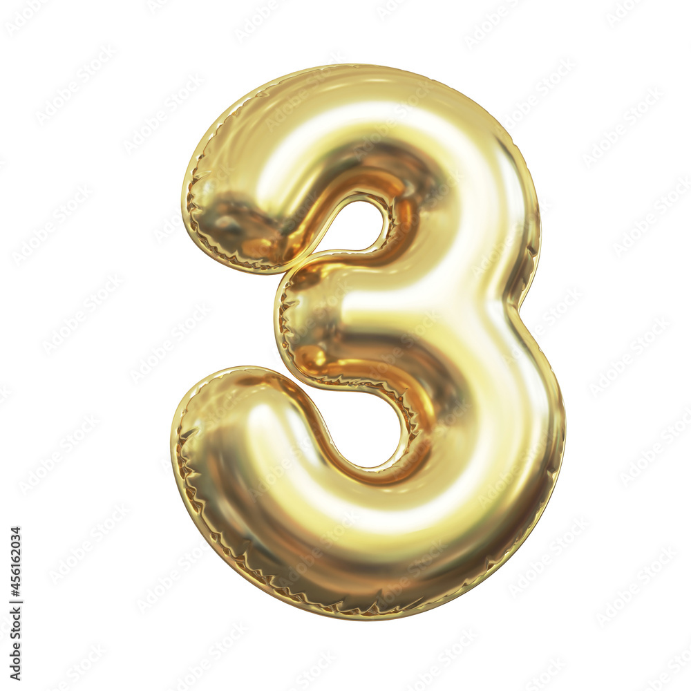 Pink metallic balloon font 3d rendering, number 3 Pink metallic balloon font 3d rendering, number 3