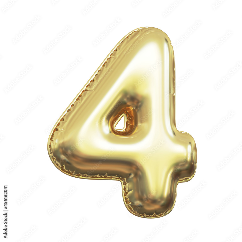 Pink metallic balloon font 3d rendering, number 4 Pink metallic balloon font 3d rendering, number 4